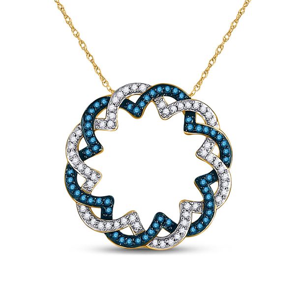 Blue Color Enhanced Diamond Circle Pendant 1/3 Cttw 10kt Yellow Gold