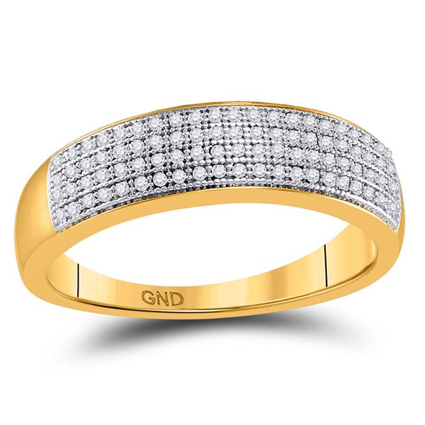 Mens Pave-set Diamond Wedding Band Ring 1/4 Cttw 10kt Yellow Gold