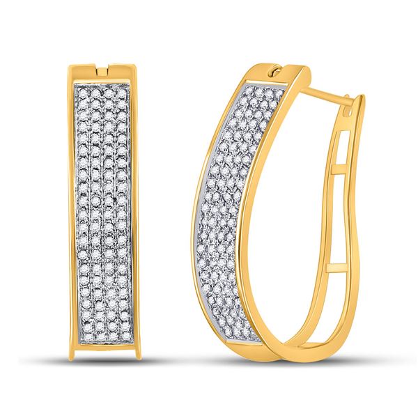 Prong-set Diamond Four Row Hoop Earrings 1/2 Cttw 10kt Yellow Gold