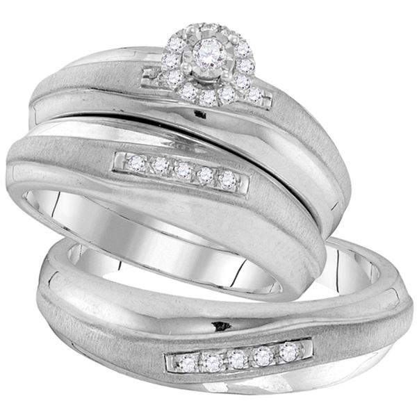 His Hers Diamond Solitaire Matching Wedding Set 1/5 Cttw 10kt White Gold