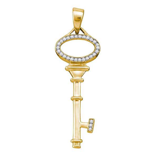 Diamond Yellow-tone Key Love Anniversary Pendant 1/10 Cttw Sterling Silver