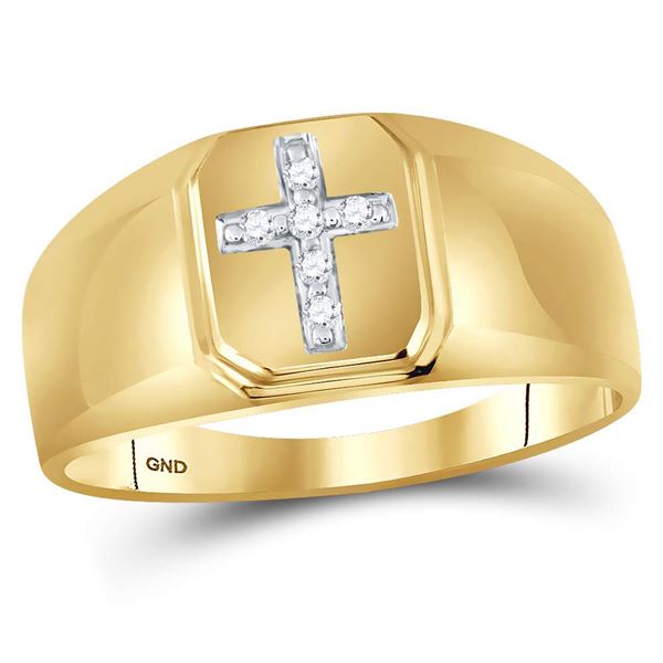 Mens Diamond Cross Band Ring 1/20 Cttw 10kt Yellow Gold