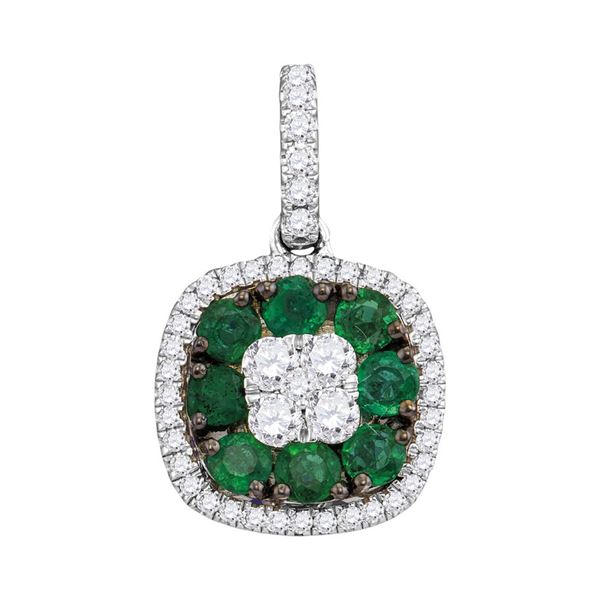 Emerald Diamond Square Cluster Pendant 7/8 Cttw 18kt White Gold