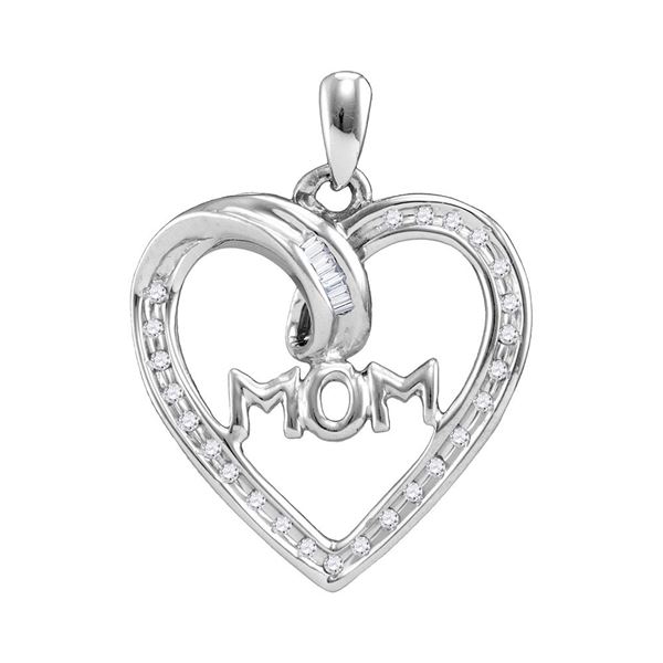 Diamond Mom Mother Heart Pendant 1/10 Cttw Sterling Silver