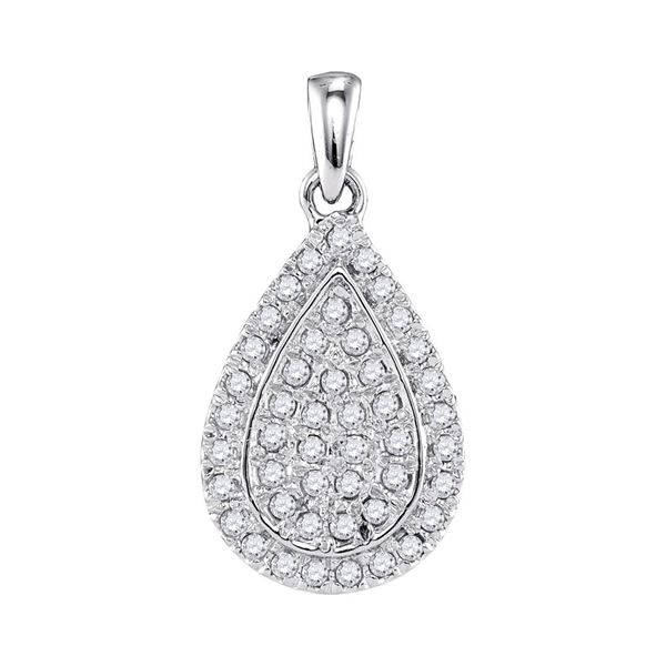 Diamond Framed Teardrop Cluster Pendant 1/4 Cttw 10kt White Gold