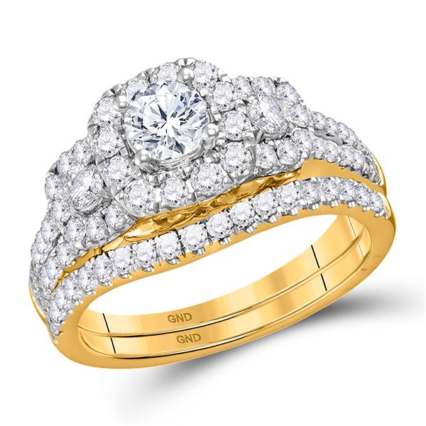 Diamond 3-stone Bridal Wedding Engagement Ring 1-1/2 Cttw 14kt Yellow Gold