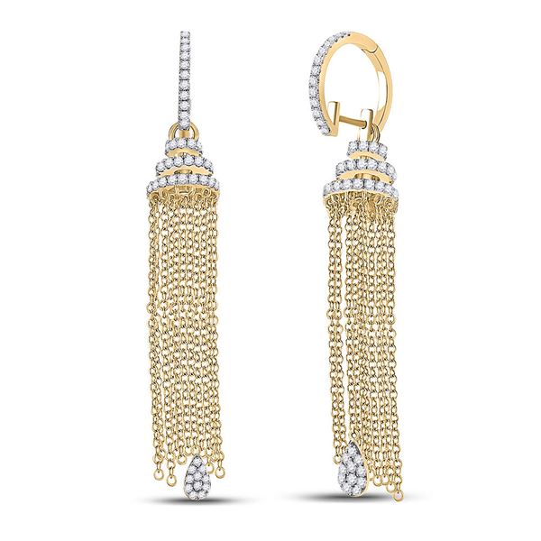 Diamond Chain Teardrop Dangle Earrings 1-5/8 Cttw 14kt Yellow Gold