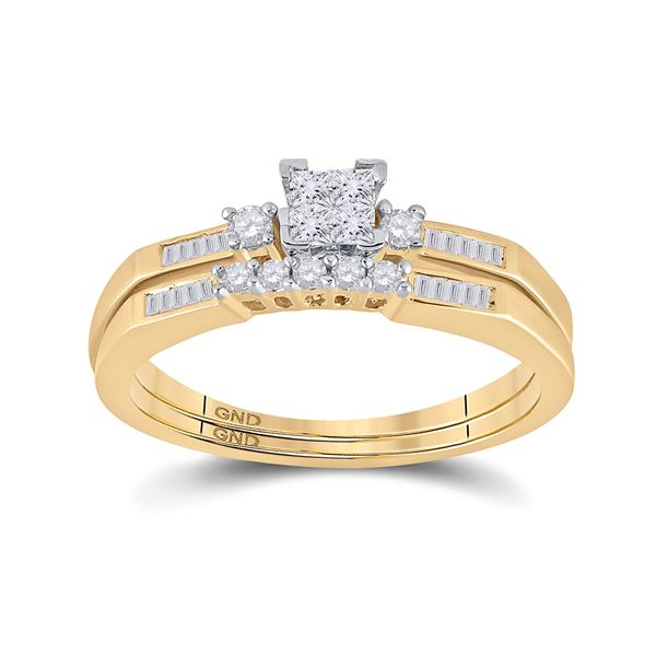 Princess Diamond Bridal Wedding Ring Band Set 1/3 Cttw 10kt Yellow Gold