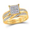 Image 2 : His Hers Diamond Square Matching Wedding Set 1/5 Cttw 10kt Yellow Gold