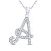 Image 1 : Diamond Cursive A Letter Pendant 1/6 Cttw 10kt White Gold
