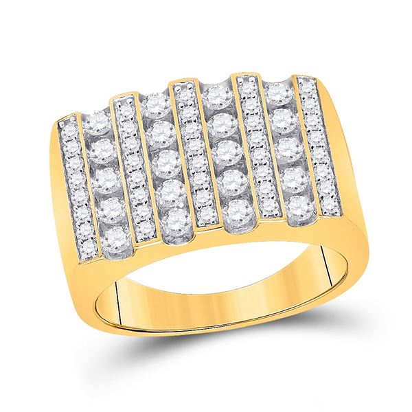 Mens Diamond Lined Fashion Ring 1-1/2 Cttw 10kt Yellow Gold