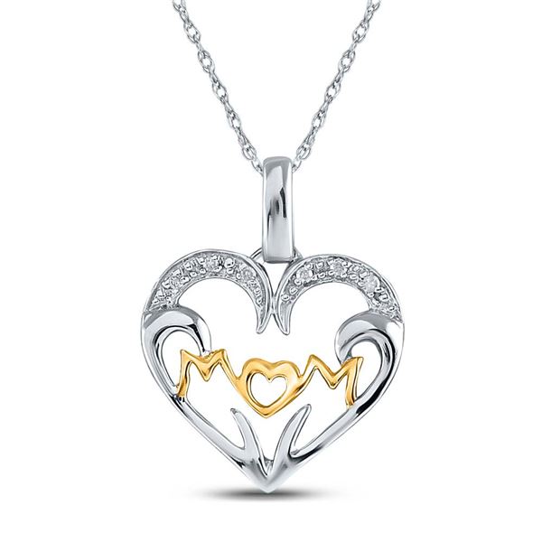 Diamond Mom Heart Pendant .03 Cttw Two-tone Sterling Silver