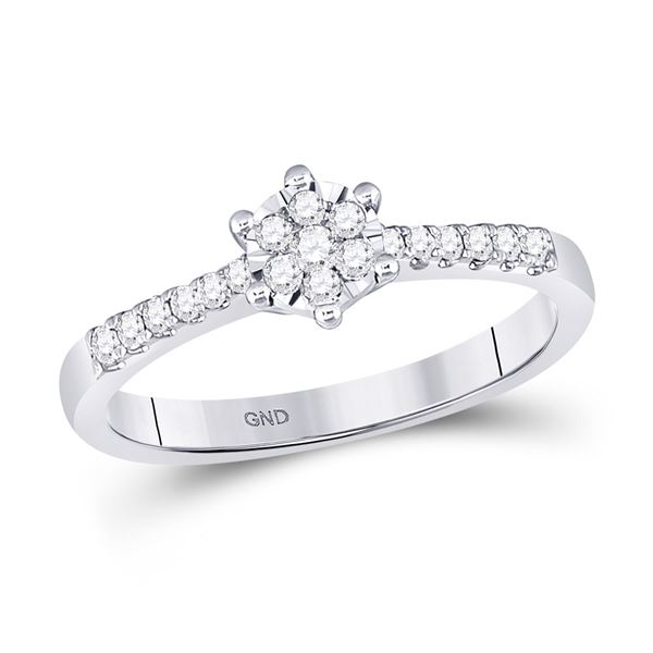 Diamond Flower Cluster Stackable Band Ring 1/5 Cttw 10kt White Gold