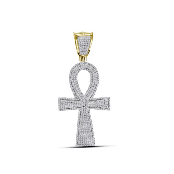 Mens Diamond Ankh Cross Charm Pendant 1-1/2 Cttw 10kt Yellow Gold
