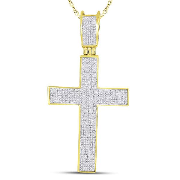 Mens Diamond Cross Charm Pendant 1 Cttw 10kt Yellow Gold
