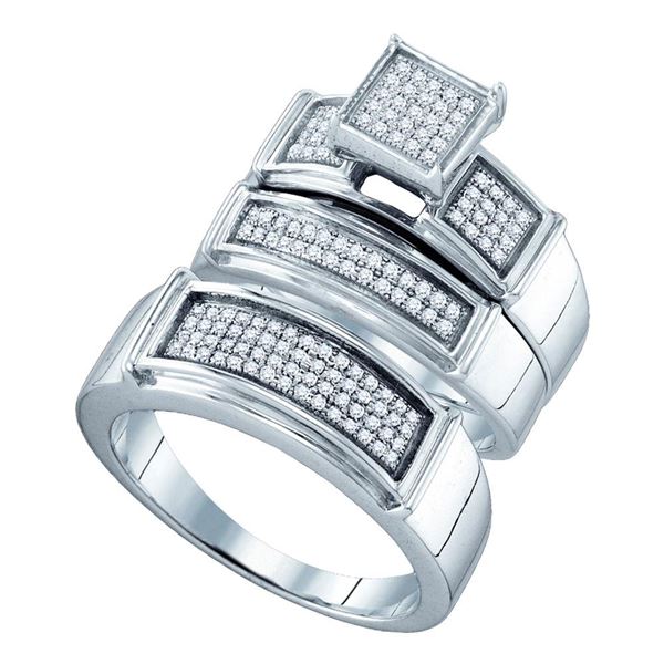 Sterling Silver His Hers Diamond Cluster Matching Wedding Set 3/8 Cttw Sterling Silver