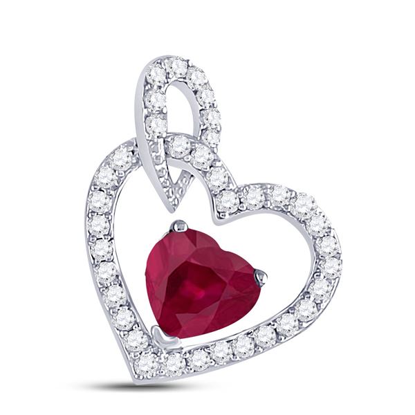 Heart Ruby Diamond Fashion Pendant 3/4 Cttw 10kt White Gold