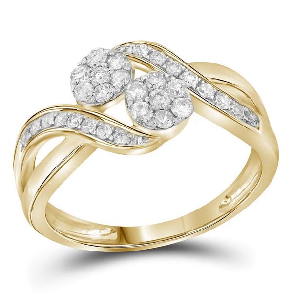 Diamond 2-stone Bridal Wedding Engagement Ring 1/2 Cttw 14kt Yellow Gold