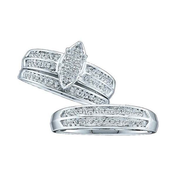 His Hers Diamond Cluster Matching Wedding Set 1/4 Cttw 10kt White Gold