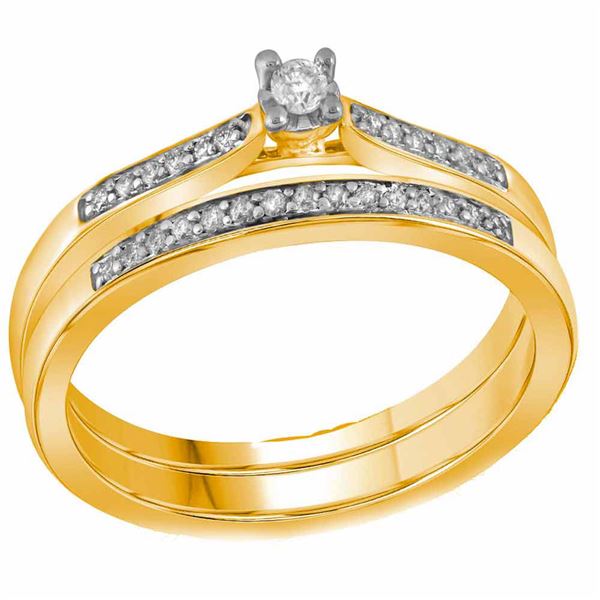 Diamond Bridal Wedding Ring Band Set 1/8 Cttw 10kt Yellow Gold