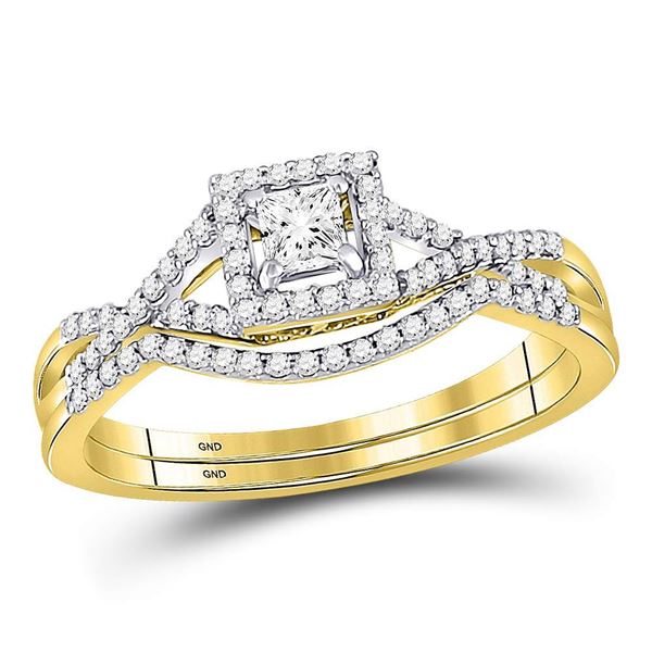 Princess Diamond Bridal Wedding Ring Band Set 1/3 Cttw 14kt Yellow Gold