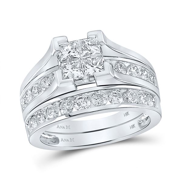 Princess Diamond Bridal Wedding Ring Band Set 2 Cttw 14kt White Gold