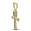 Image 2 : Mens Diamond Ankh Cross Charm Pendant 1-3/4 Cttw 10kt Yellow Gold