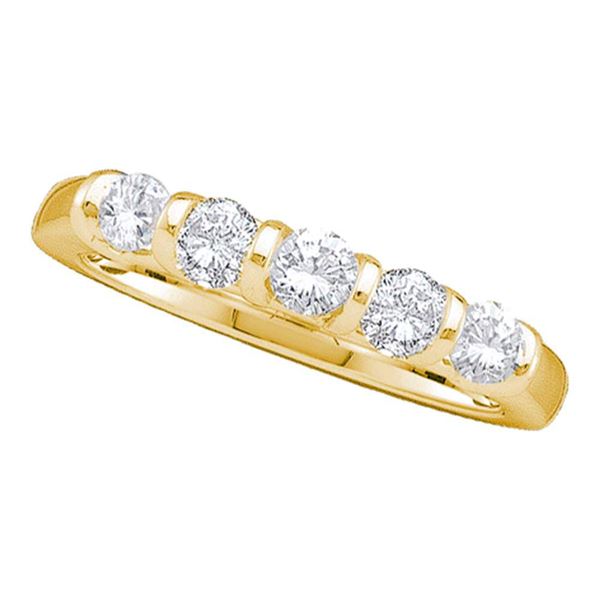Diamond 5-stone Wedding Anniversary Band 1 Cttw 14kt Yellow Gold