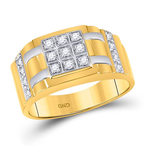 Mens Diamond Square Cluster Ring 1/4 Cttw 10kt Yellow Gold