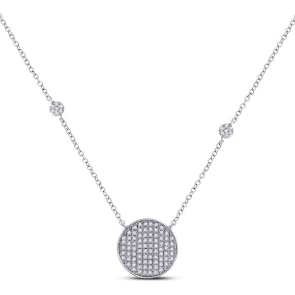 Diamond Circle Cluster Necklace 1/4 Cttw 10kt White Gold
