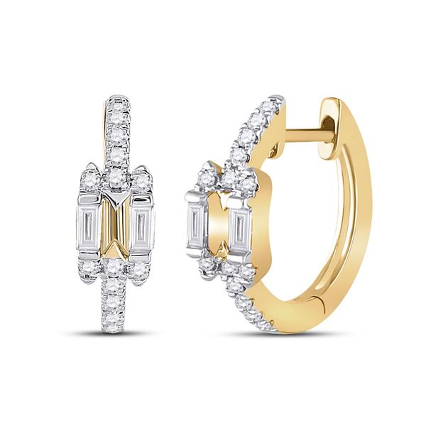 Baguette Diamond Hoop Earrings 1/3 Cttw 14kt Yellow Gold