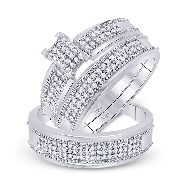 His Hers Diamond Cluster Matching Wedding Set 1/2 Cttw 10kt White Gold