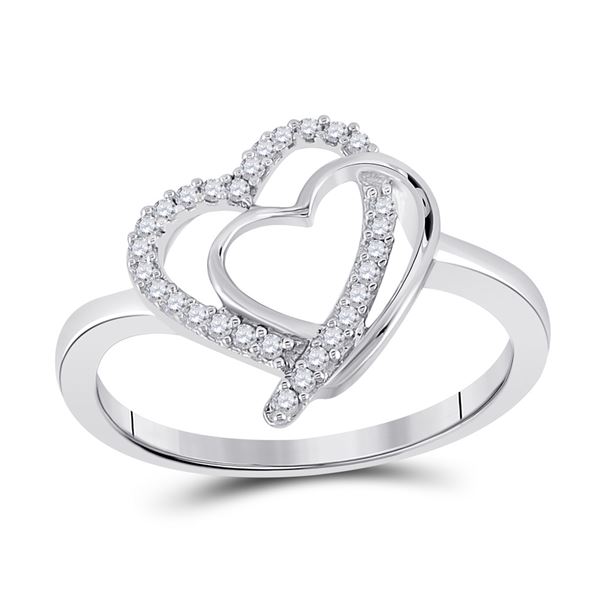 Diamond Double Joined Heartss Love Ring 1/6 Cttw Sterling Silver