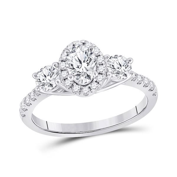 Oval Diamond 3-stone Bridal Wedding Engagement Ring 1-1/5 Cttw 14kt White Gold
