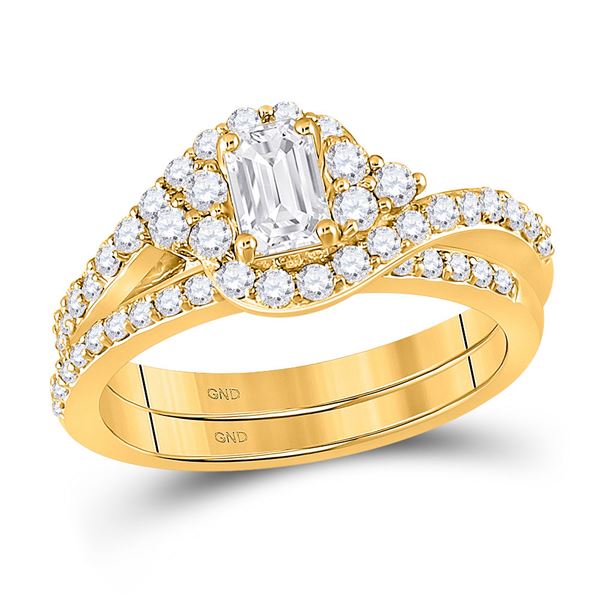 Emerald Diamond Bridal Wedding Ring Band Set 1-1/4 Cttw 14kt Yellow Gold