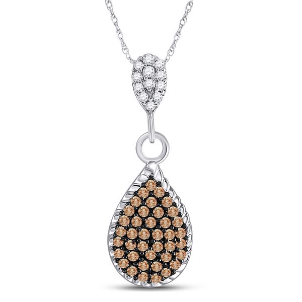 Brown Diamond Teardrop Cluster Pendant 1/4 Cttw 10kt White Gold