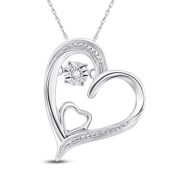 Diamond Double Heart Moving Twinkle Pendant .01 Cttw Sterling Silver
