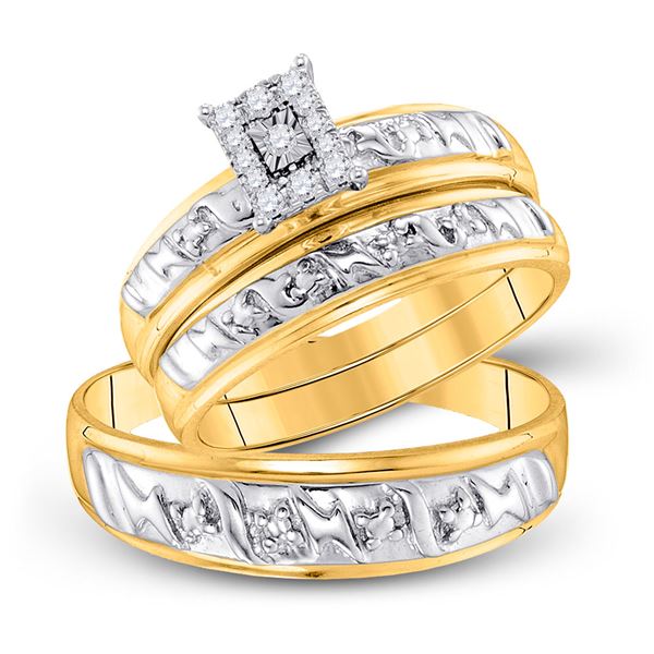 His Hers Diamond Solitaire Matching Wedding Set 1/10 Cttw 10kt Yellow Gold