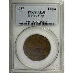 1787 1C Fugio Cent, New Haven Restrike, Copper
