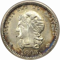1863 Patriotic Civil War Token. Liberty & No Slavery. Fuld-36/340-F. Rarity-9. MS-62 (NGC).