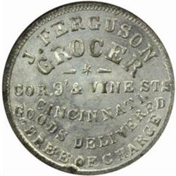 1863 Civil War Store Card. Cincinnati, OH. J. Ferguson, Grocer. CWT-165AO-4i. Rarity-4. MS-64 (NGC).