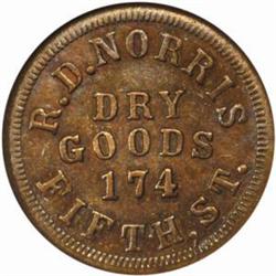 1863 Civil War Store Card Cincinnati, OH. R.D. Norris, Dry Goods CWT-165EF-1a Rarity-4. MS63BN (NGC)