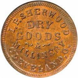 1863 Civil War Store Card Cleveland, OH. I.P. Sherwood, Dry Goods CWT-175M-3a Rarity-4. MS64RB (NGC)