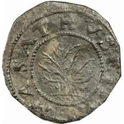 1652 Massachusetts Oak Tree Shilling. Noe-9. Rarity-5. IN at Bottom. AU-58 Dark (Uncertified).