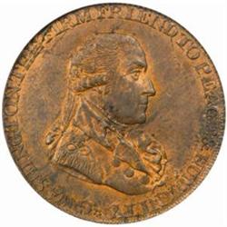 1795 Washington Grate Halfpenny. Baker-29AA. Rarity-1. Large Buttons, Reeded Edge. MS-63 RB (NGC).