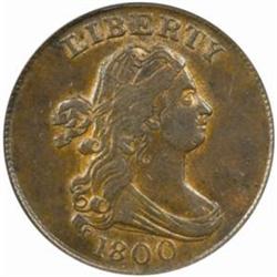 1800 Half Cent. B-1b, C-1, the only known dies. Rarity-1. AU-53 (PCGS).