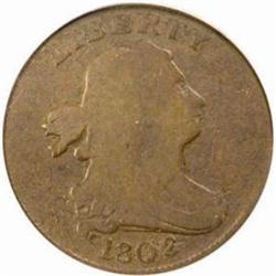 1802/0 Half Cent. B-2, C-2. Rarity-3. Reverse of 1802. G-6 (PCGS).