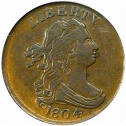 1804 Half Cent. B-10, C-13. Rarity-1. Plain 4, No Stems. EF-45 (PCGS).