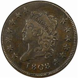 1808 Large Cent. S-278. Rarity-3. AU-50 Details--Corroded (ANACS).
