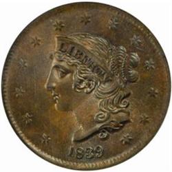 1839 Large Cent. N-13. Rarity-2. Booby Head. MS-66 BN (NGC).